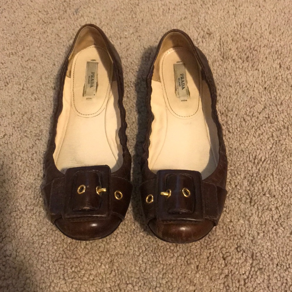 Prada Brown Leather Flats